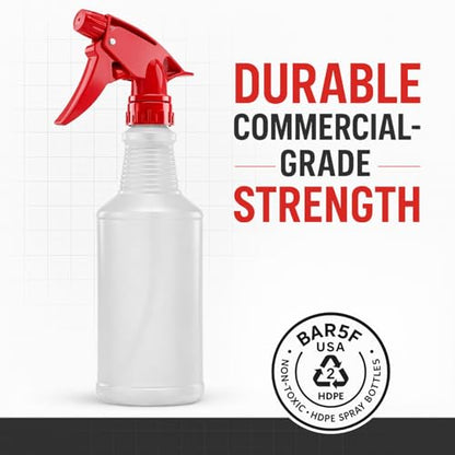 Bar5F Spray Bottles, 16 Oz, 4 Pack, Chemical-Resistant HDPE, BPA-Free, Non-Toxic, Red Trigger Sprayers, Refillable Empty Sprayer Bottle for Cleaning Solutions, Vinegar, Alcohol, Made in USA