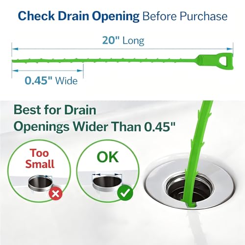 Drain Snake Hair Clog Remover, 4 Pack 20-Inch Flexible Barbed Drain Cleaner for Bathroom Sink, Shower and Bathtub, Reusable Sink Unclogger, Green | Drain Clog Remover