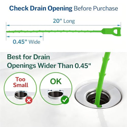 Drain Snake Hair Clog Remover, 4 Pack 20-Inch Flexible Barbed Drain Cleaner for Bathroom Sink, Shower and Bathtub, Reusable Sink Unclogger, Green | Drain Clog Remover