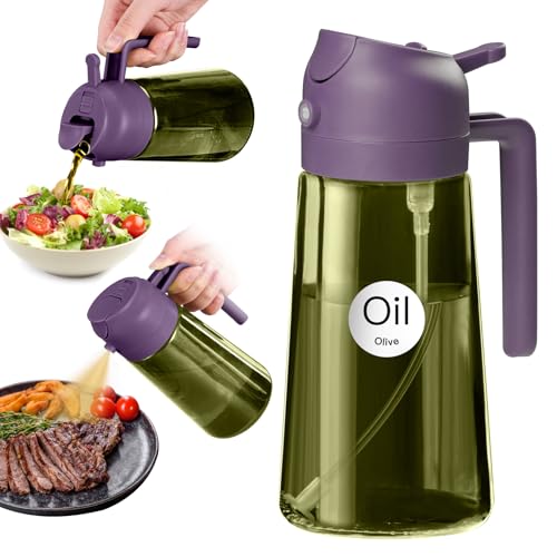 YARRAMATE 16oz/470ml Dark Green Oil Sprayer for Cooking with Stickers, Food-grade Premium 2 in 1 Olive Oil Dispenser Bottle for Kitchen Gadgets, Air Fryer, Salad, Frying, BBQ (Purple) - color: 09_Purple