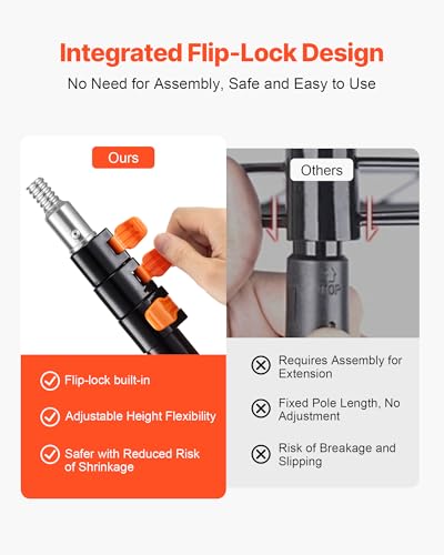 VEVOR Telescopic Extension Pole, 4-12 FT Multi-Purpose Extendable Pole, Sturdy Aluminum Alloy Paint Pole Extension with Flip-Lock Design, High Reach Roller Stick for Painting, Dusting and Cleaning - style: 4-12 FT