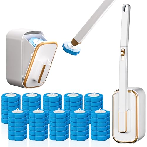 Disposable Toilet Cleaning Brush - Toilet Bowl Cleaner Wand and Holder Set with 2 Holders and 60 Refills, Wall Mounted Clean Stick Brush Heads Kit for Bathroom Bathtub Cleaning System - style: 2 Cleaner Wands and 2 Holders with 60 Refills
