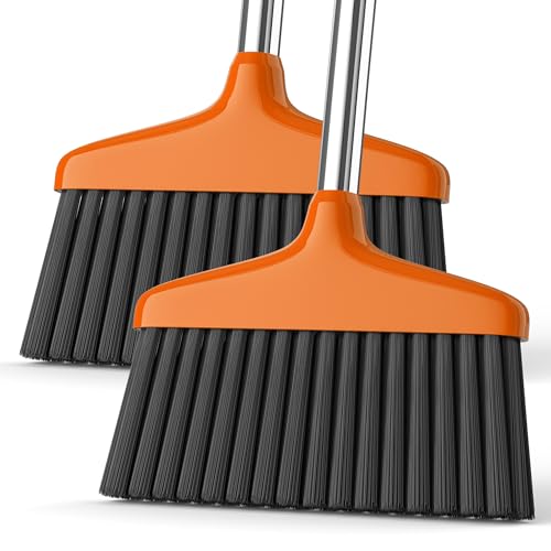 Handy Broom 2 Pack, Indoor/Outdoor Brooms, Duty Kitchen Broom, for Home Garage Kitchen Office Courtyard Lobby Patio Lawn Concrete (2, Orange) - color: Orange