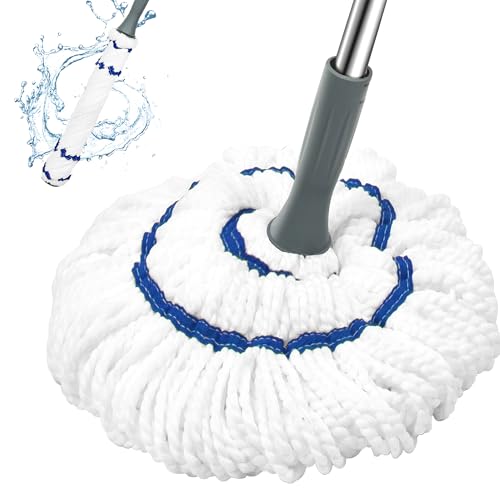 Self Wringing Floor Cleaner with 52.5 Inch Long Handle, Heavy Duty Wet Mop for Hardwood, Tile, Vinyl, Laminate Floors (White) - color: White