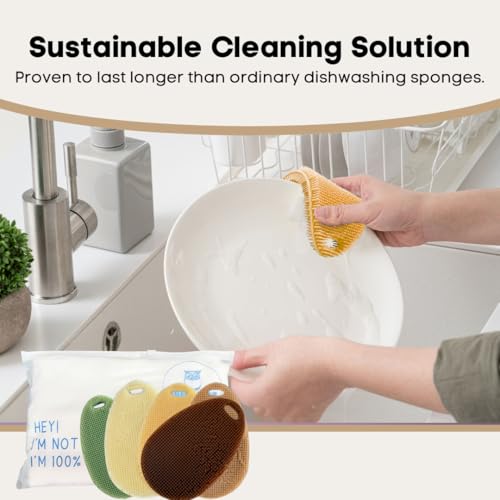 Silicone Dish Scrubber Set of 5 | Reusable Silicone Sponges for Dishes | BPA-Free Food Grade Kitchen Scrubbers | Non-Scratch for Dishes, Pots, Pans & Household Cleaning [Fall] - color: Fall