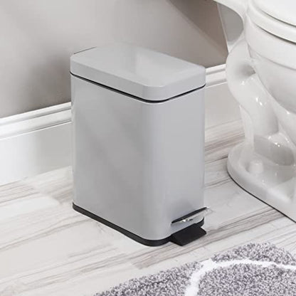mDesign Small Modern 1.3 Gallon Rectangle Metal Lidded Step Trash Can, Compact Garbage Bin with Removable Liner Bucket and Handle for Bathroom, Kitchen, Craft Room, Office, Garage - Gray - color: Gray, size: 1.3 Gallon