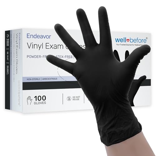 Well Before Black Vinyl Gloves - Disposable Powder-Free and Latex-Free Gloves - size: Medium