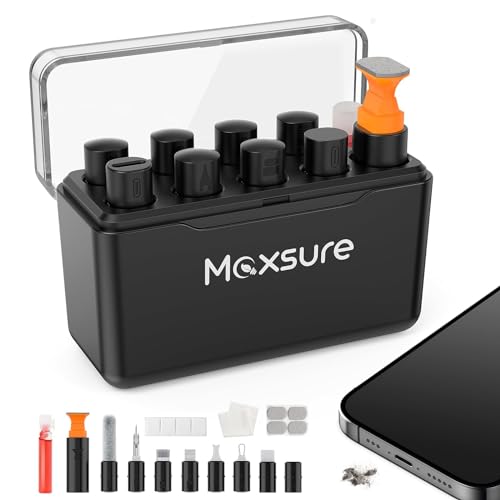 for iPhone Cleaning Kit for Charging Port Cleaner, Multi-Tool Cleaner Kit for AirPods and ipad(USB C) Speaker & Charger Port, Repair & Recovery for Lightning Cables & Connectors, Easy Storage - color: Black
