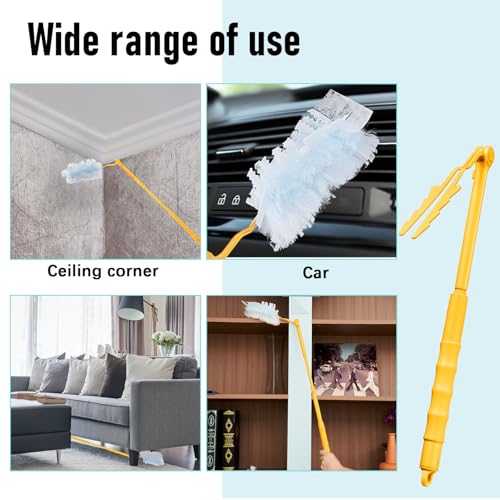 Colingmill 4 Pcs 3 ft Replacement Handles Compatible with Duster Refills, Long Extended Handle Only, Adjustable Length for Ceiling Fans, Blinds, Shelves, Windows, Foldable & Extendable (Yellow) - color: Yellow