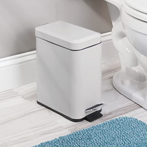 mDesign Pedal Bin — Waste Bin with Pedal, Lid and Plastic Bucket Insert Perfect for Bathroom, Kitchen, and Office — Metal Household Rubbish Bin with Ergonomic Design — Light Grey - color: Light Grey, size: 1.3 Gallon