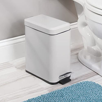 mDesign Pedal Bin — Waste Bin with Pedal, Lid and Plastic Bucket Insert Perfect for Bathroom, Kitchen, and Office — Metal Household Rubbish Bin with Ergonomic Design — Light Grey - color: Light Grey, size: 1.3 Gallon