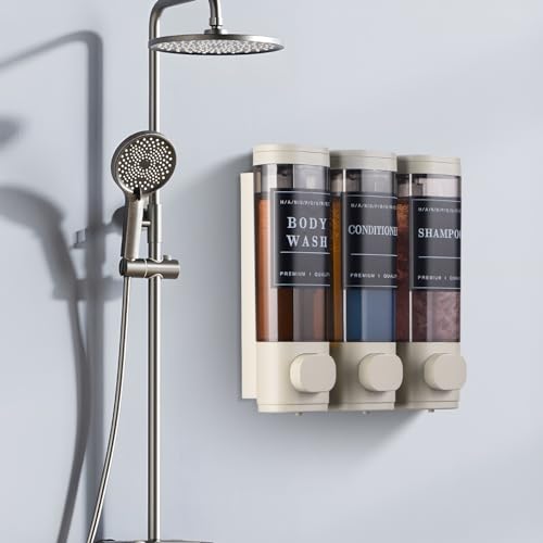 Shampoo and Conditioner Dispenser,Shower Soap Dispenser 3 Chamber No Drill Wall-Mounted Shampoo Dispenser for Shower Wall Mounted Shower Dispenser for Bathroom Hotel Large Capacity,Light Gray - color: Light Gray 3 Chamber