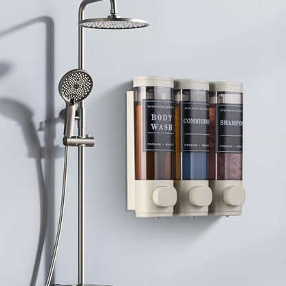 Shampoo and Conditioner Dispenser,Shower Soap Dispenser 3 Chamber No Drill Wall-Mounted Shampoo Dispenser for Shower Wall Mounted Shower Dispenser for Bathroom Hotel Large Capacity,Light Gray - color: Light Gray 3 Chamber