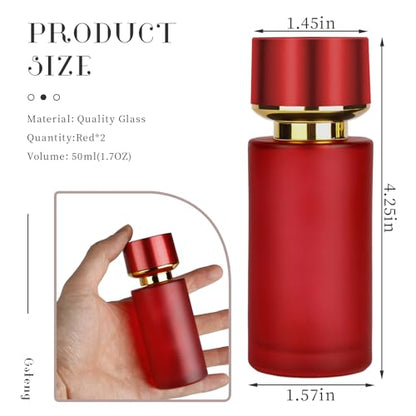 2pcs 50ml Glass Spray Bottle for Perfume,Refillable Travel Perfume Atomizer Bottles,Red Portable Cologne Atomizer Empty Bottle. (Red*2) - color: Red*2