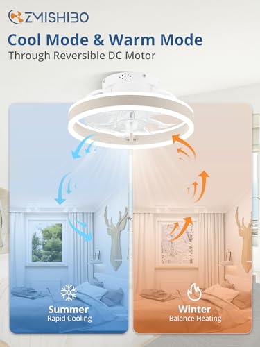 ZMISHIBO Low Profile Ceiling Fans with Lights and Remote, 13 Inch Fandelier Ceiling Fan with Light, White Modern Flush Mount Ceiling Fan, Small Dimmable LED Fan Lights for Bedroom - color: White, size: 13 INCH