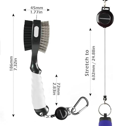 THIODOON 2 Pack Golf Club Brushes and Groove Cleaner 2 ft Retractable Zipline Carabiner Golf Brush Head with Retractable Spike Comfortable Grip Golf Club Cleaner - color: 4pcs Black & White& Red & Blue