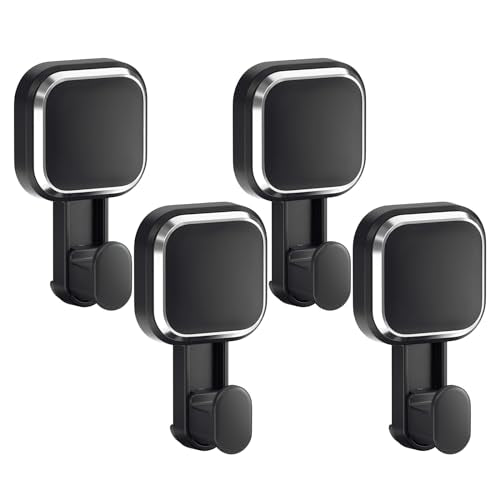 LEVERLOC 4 Pack Suction Cup Hooks for Inside Shower, Powerful Vacuum Suction Shower Holder for Towel, Loofah, Clothes, Damage Free Hanging Bathroom Wall Hooks, Easy to Install and Remove, Black - color: Black Hook, Square