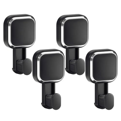 LEVERLOC 4 Pack Suction Cup Hooks for Inside Shower, Powerful Vacuum Suction Shower Holder for Towel, Loofah, Clothes, Damage Free Hanging Bathroom Wall Hooks, Easy to Install and Remove, Black - color: Black Hook, Square