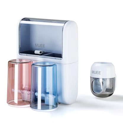 Toothbrush Holder Wall Mounted with Automatic Toothpaste Dispenser, Dustproof Flip Cover and Inverted Cup Slots, Multi-Functional No-Drill Bathroom Organizer for Family, Space Saver (2 Cups) - color: 2 Cups