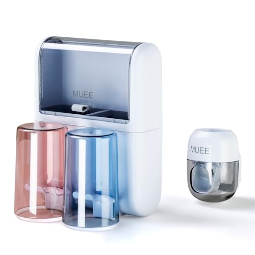Toothbrush Holder Wall Mounted with Automatic Toothpaste Dispenser, Dustproof Flip Cover and Inverted Cup Slots, Multi-Functional No-Drill Bathroom Organizer for Family, Space Saver (2 Cups) - color: 2 Cups