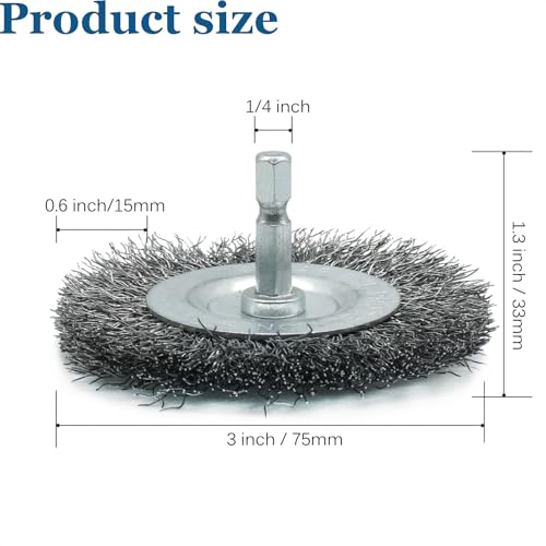 5-Pack 3-Inch Wire Wheel Brush Set for Drill | 1/4-Inch Hex Shank, Coarse Carbon Steel, Aggressive Rust Removal, Paint Stripping, Surface Abrasion - style: 3-inch Wheel Brush - 5 Piece