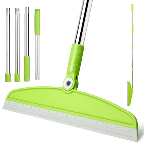 Silicone Air Broom, Multifunction Broom with Long Handle, Adjustable Rubber Squeegee Sweeping Water for Indoor Hardwood Floors, Kitchen,Concrete Floor, Bathroom Tile(Gray Green) - color: Gray Green