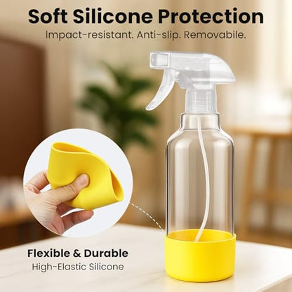 Glass Spray Bottles with Silicone Sleeve 16.9oz 2 Pack Empty Spray Bottle for Hair Mist/Stream Spraying for Cleaning Solutions, Plants, Essential Oils (clear-sblue&yellow) - color: clear-sblue&yellow