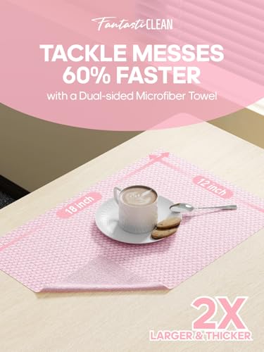 Fantasticlean Large Microfiber Cleaning Cloth Roll - 18'' by 12'', 36 Sheets, Thick, Super Absorbent and Reusable Rags, Daily Cleaning Supplies for Vehicle..(Pink) - size: 36 Pack-Pink