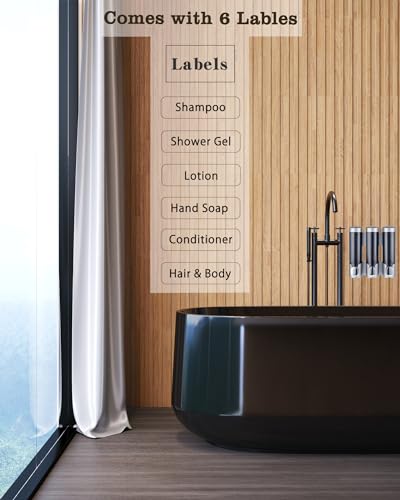 RANKADO Luxury Shower Soap Dispenser 3 Chamber No Drill,Soap Shampoo Conditioner Dispenser Bathroom Wall Mounted with Labels Hotel RV,Silver - color: 320ml X 3（silver）