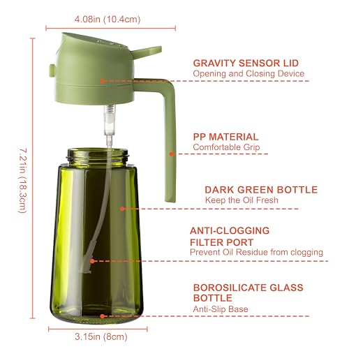 CXINYI - 16oz/470ml Olive Oil Dispenser for Kitchen with Stickers - 2 in 1 Olive Oil Sprayer for Cooking, Air Fryer, and Salad, Black&Green (Light-Proof Kitchen Gadget) - color: Black&Green
