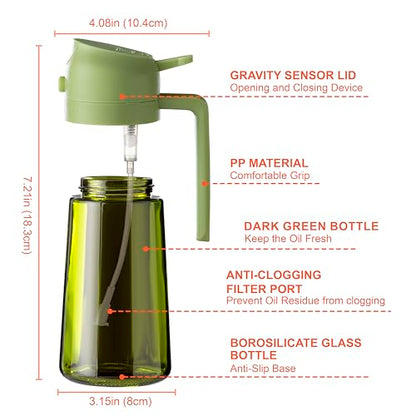 CXINYI - 16oz/470ml Olive Oil Dispenser for Kitchen with Stickers - 2 in 1 Olive Oil Sprayer for Cooking, Air Fryer, and Salad, Green (Light-Proof Kitchen Gadget) - color: Green-02