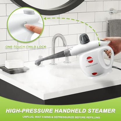 Handheld Steam Cleaner, Pressurized Multi-Surface Steam Shot with 13 Accessories, Safety Lock, Steamer for Cleaning Floor, Upholstery, Grout, Windows, Couch and Car, White - color: White