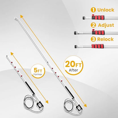 M MINGLE 20 FT Telescoping Pressure Washer Wand with Gutter Cleaner, Brush Head, 5 Nozzle Tips, and Hose Adapters for House Exterior, Window & Roof Cleaning - size: 20 Ft