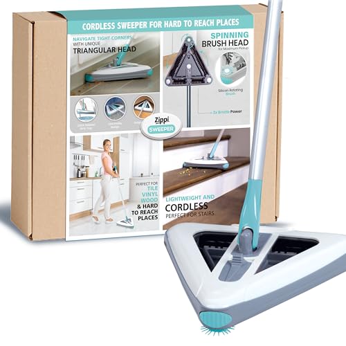 Zippi Sweeper Standard - 2025 New and Improved Lightweight Sweeper, Perfect for Short Carpet Hardwood and Tile, Triangular Design Allows for Sweeping in Corners, 30 Minutes Cleaning Time - style: Zippi Sweeper Standard