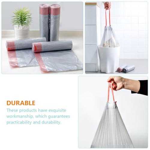Housoutil Drawstring Trash Bags 5 Rolls Heavy Duty Disposable Household Garbage Bags Portable Kitchen Rubbish Storage Liners for Food Waste and Home Use Random Color