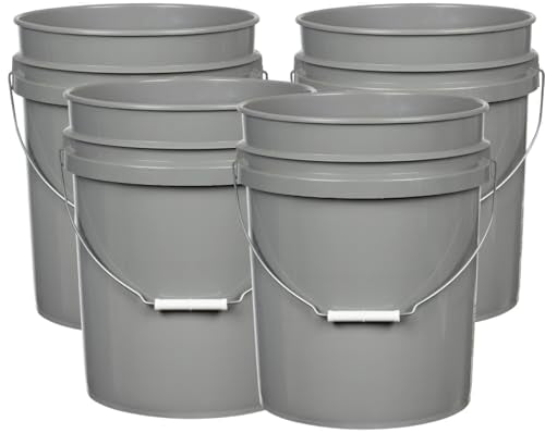 House Naturals 5 Gallon Premium HPDE Plastic Bucket - Made in USA Food Grade Storage Container, BPA Free All Purpose Pail (4, Gray) - color: Gray