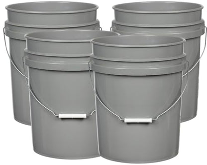 House Naturals 5 Gallon Premium HPDE Plastic Bucket - Made in USA Food Grade Storage Container, BPA Free All Purpose Pail (4, Gray) - color: Gray