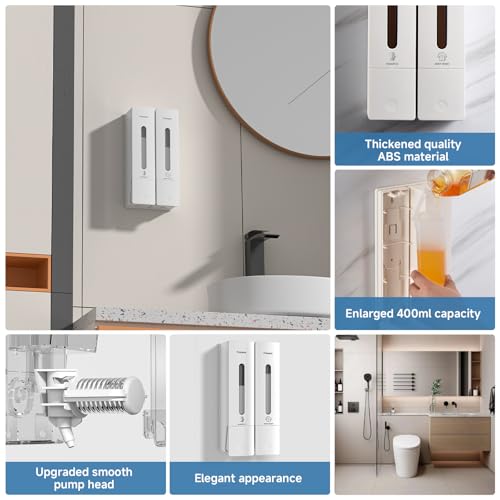 1984 Shampoo and Conditioner Dispenser Wall Mount Shower Dispenser 2 Chamber No Drill Bathroom Set Shampoo Dispenser for Shower Wall Home Hotel 400ml x 2 White - color: White 2 Chamber