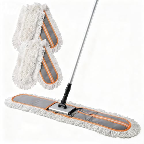 CLEANHOME 36" Commercial Dust Mops for Floor Cleaning Heavy Duty Floor Duster Mop with Long Handle Hotel Gym Household Cleaning Supplies for Hardwood, Tiles, Marble Floors (Grey) - color: Gray