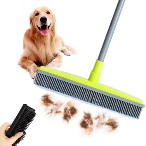 Pet Hair Remover Broom, Multifunctional Magic Broom, Rubber Broom Pet Hair Remover, Heavy Duty Pets Hairs Remove, Pets Hairs Removal Brooms for Carpets/Mats/Couch, Retractable (Green) - color: Green