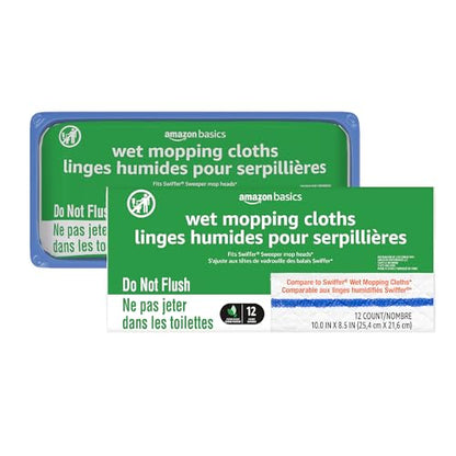 Amazon Basics Wet Mopping Cloth Refills, Multi-Surface Floor Cleaning, Fresh Scent, Low Streak, Disposable, 24 Count (Fits Swiffer Sweeper Mop Heads) - size: 24 Count (2 Packs of 12), style: Wet Mopping Cloth Refills