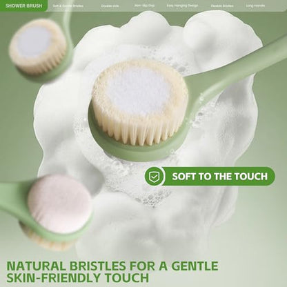 Back Scrubber for Shower with Long Handle, Dual-Sided Bath Brush with Soft Bristles & 150D Exfoliating Cloth, Anti-Slip Grip, Lightweight Back Washer for Shower, Men & Women (Green) - color: Greena