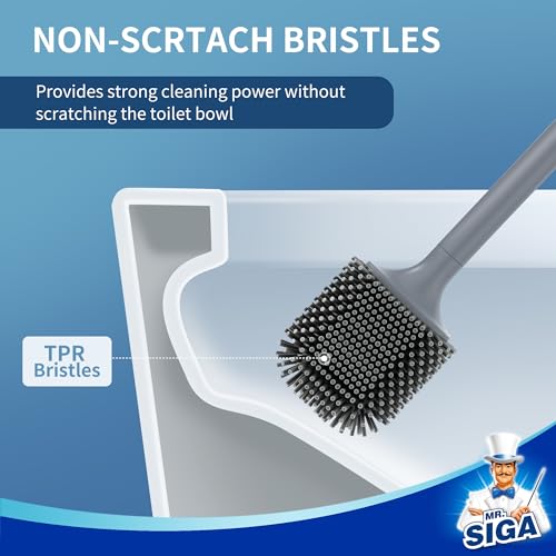 MR.SIGA Wall Mounted Toilet Brush and Holder Set for Bathroom Cleaning, Compact, Gray, 1 Pack - color: Gray