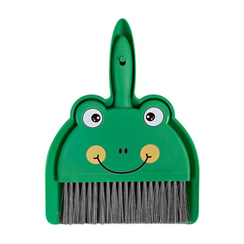 Mini Dustpan and Brush Set, Cartoon Small Broom and Dustpan Cleaning Set Hand Whisk Broom Set Portable Tabletop Crumb Sweeper Cleaning Tools for Office(Frog) - size: Frog