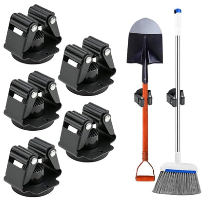 Magnetic Broom Holder Wall Mount, 5PCS No-Drill Broom and Mop Organizer Wall Hanging, 12lbs Heavy Duty Magnetic Tool Holder for Work Garage Laundry Kitchen RV Van Accessories
