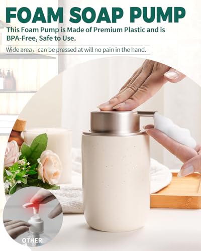 BosilunLife Foam Soap Dispenser - Ceramic Foaming Hand Dispenser for Bathroom Modern Farmhouse Small Soap Dispenser Lotion Hand Pump Dispenser for Kitchen Sink (Apricot, Foam Pump) - color: Apricot-foam Pump