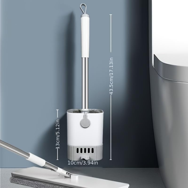 Wall Mounted Toilet Brush, 20.87" Long Handle Bathroom Brush Holder, Compact Space Saving Toilet Bowl Brush for Deep Cleaning, White Plastic Brush with Ventilated Base