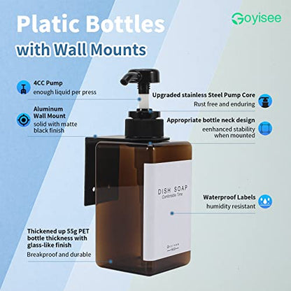 Shampoo and Conditioner Dispenser for Shower Wall 3 Chamber - Drill Free Square Shower Soap Dispenser Wall Mount with Waterproof Labels (3 Bottles 3 Wall Mounts-Amber) - color: 3 Bottles 3 Wall Mounts-amber