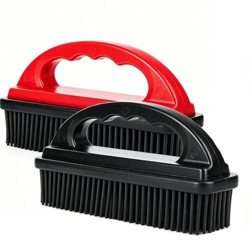 Rubber Brush for Pet Hair Removal - Effective Lint & Fur Remover Red/Black