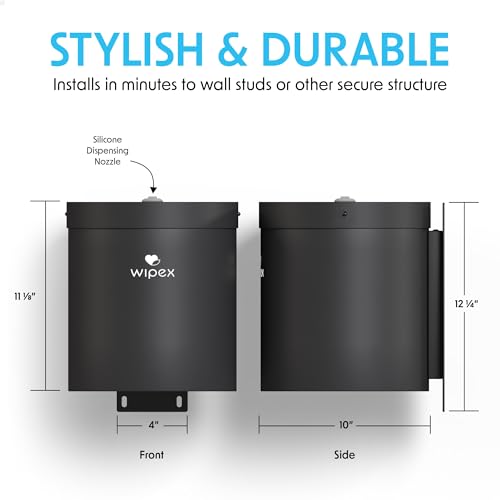 Wipex Black Wet Wipe Wall Dispenser: Durable Steel & Premium Silicone Port, Easy to Mount Wall Dispenser for Gym Wipes - Fits Sanitizing Refill Rolls, Perfect for Schools, Fitness, & Public Facilities